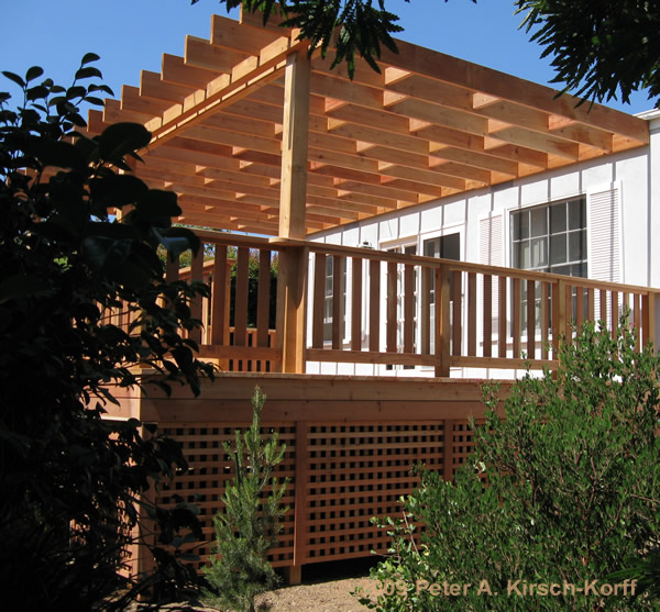 REdwood Deck & Arbor with lattice under deck enclosure