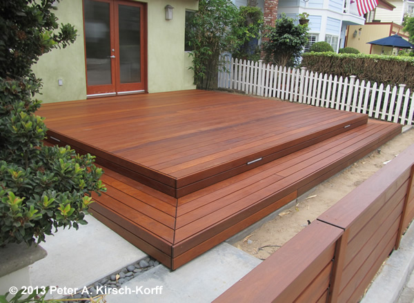 Heavy Duty Beach Front Dining Ipe Patio Deck Just After STaining (front view) - Manhattan Beach, CA
