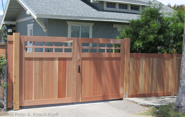 Photo of  Los Angeles California Bungalow (Arts & Crafts Style) Redwood Fence and Driveway Gate in West Los Angeles, CA