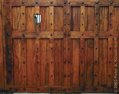 Medieval Spanish Style Wooden Driveway Gates with a Distressed Finish - Pasadena (near Los Angeles)