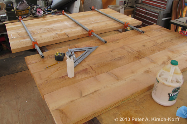 The motif's cedar wood blank is glued up - Tree of Life Motif on Driveway Gate - Monrovia, CA