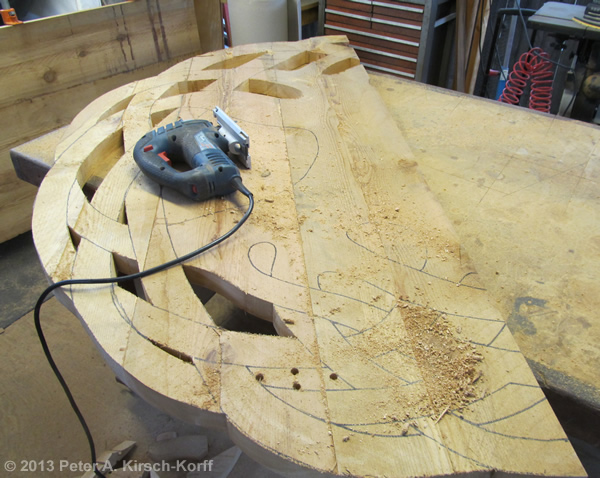 Cutting out the pattern with a jigsaw - Tree of Life Motif on Driveway Gate - Monrovia, CA