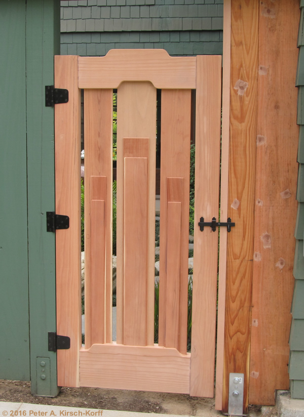 Photo of a 'Floating Cloud' Greene & Greene style side access gate - Pasadena, CA